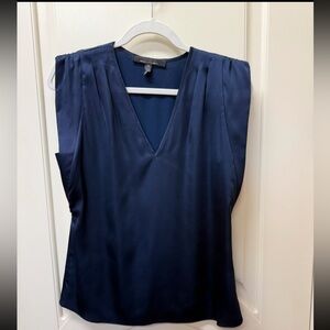 White House Black Market Navy Satin Blouse